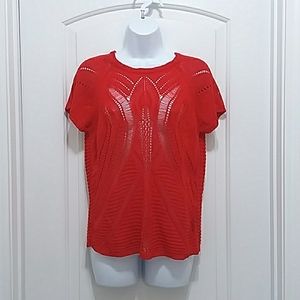 Fever Red Open Knit Crochet Shirt